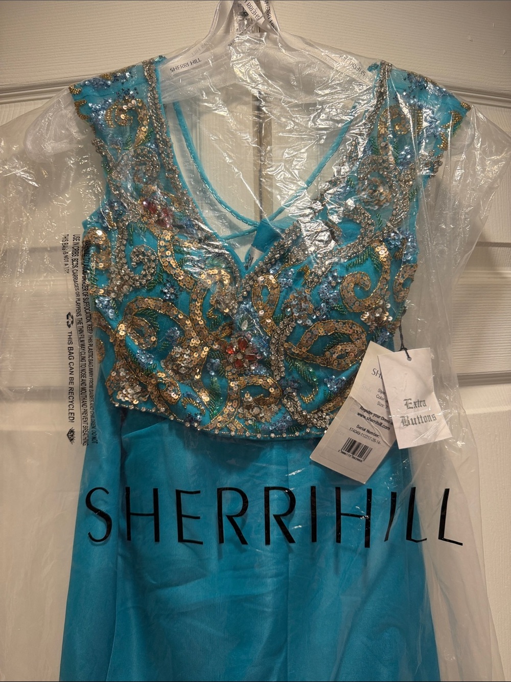 NWT $650 Sherri Hill Turquoise Beaded Two-Piece Prom Gown Dress Maxi 51167 - Picture 2 of 5